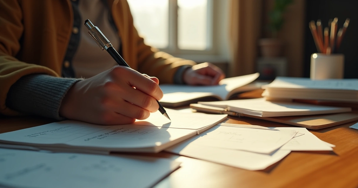 Pessoa escrevendo em diário, refletindo sobre erros e aprendizados