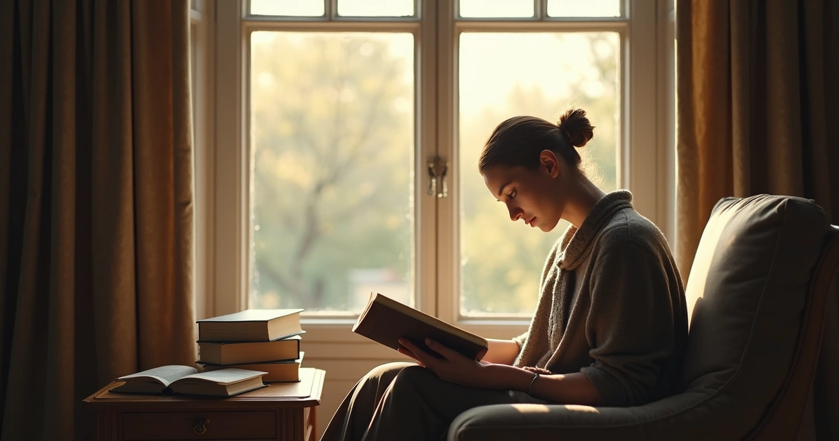 Pessoa lendo um livro em ambiente calmo 