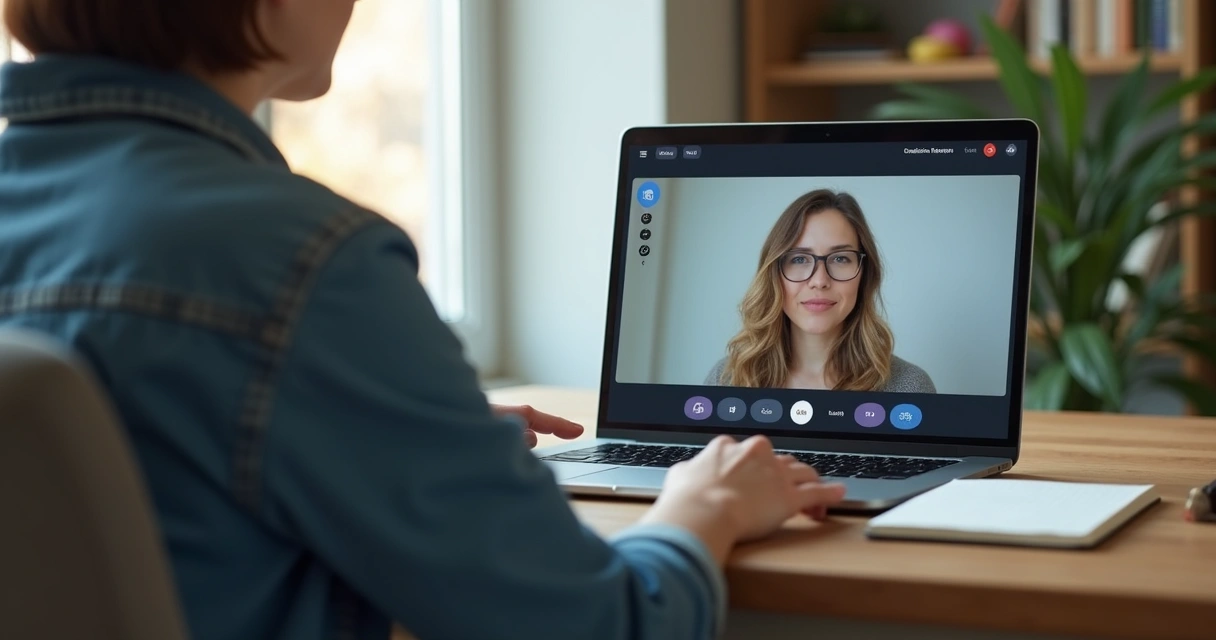 Tela de videochamada com prática de regulação emocional online