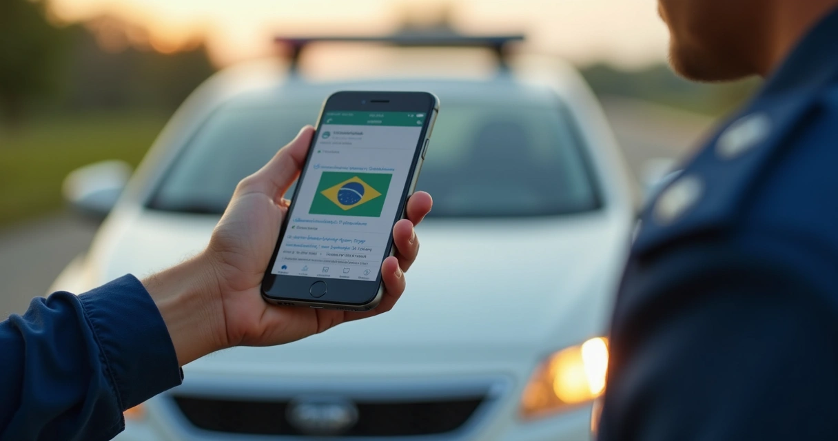 Pessoa mostrando CNH digital no celular para agente de trânsito 