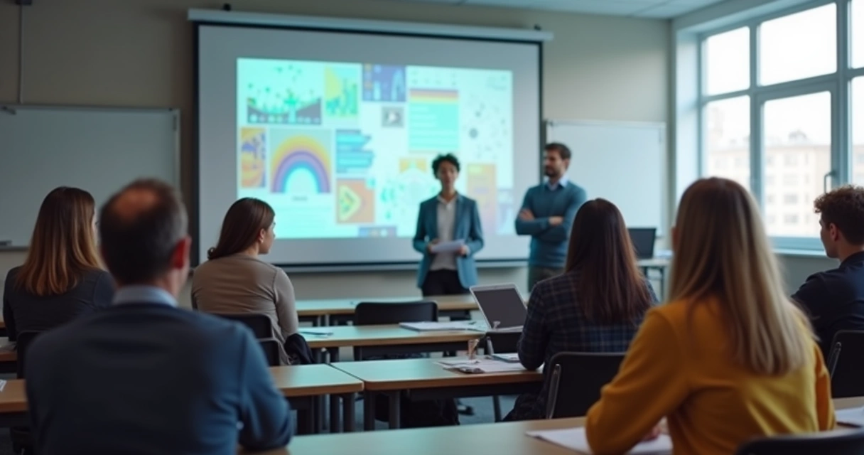Aluno apresentando trabalho em sala de aula para colegas