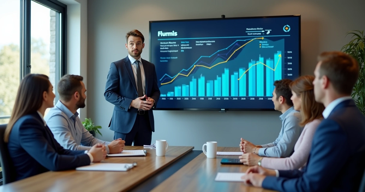 Consultor apresentando licitações a empresários