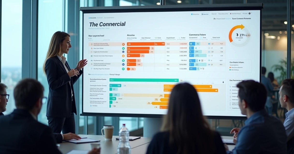 Apresentação de dashboard comercial com leads pontuados em tela 