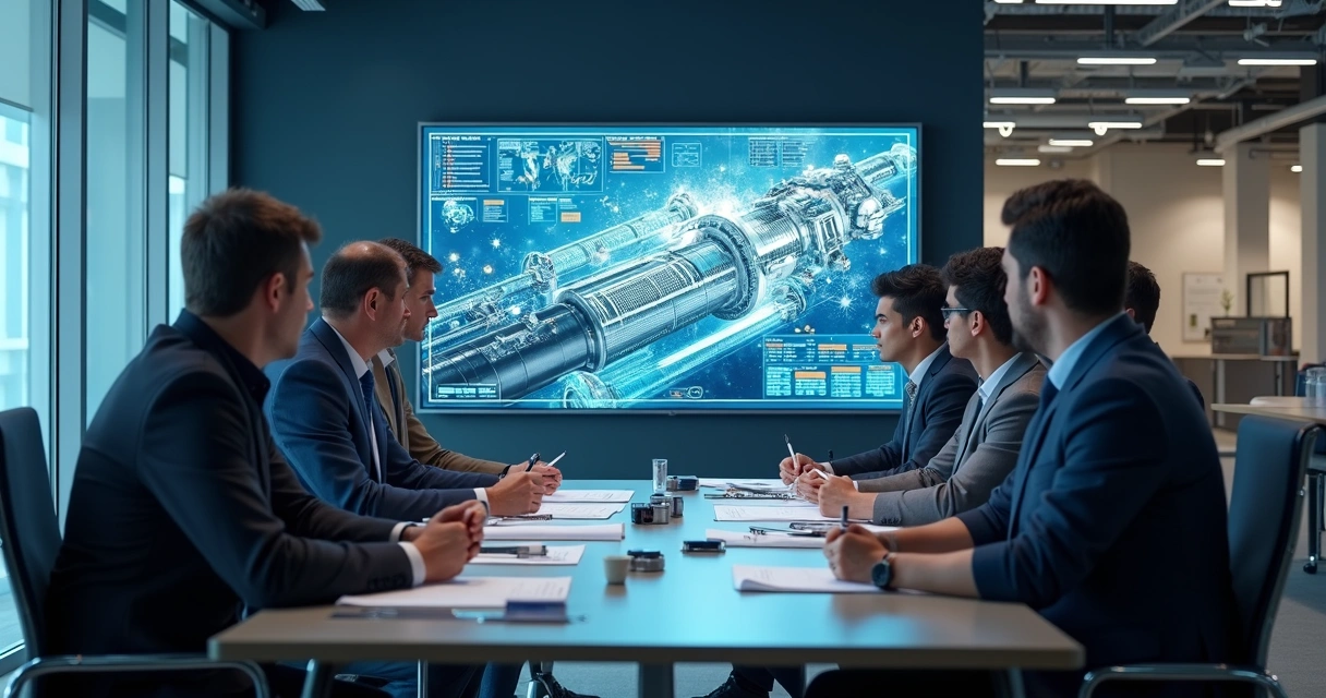 Equipes industriais assistindo apresentação digital técnica 