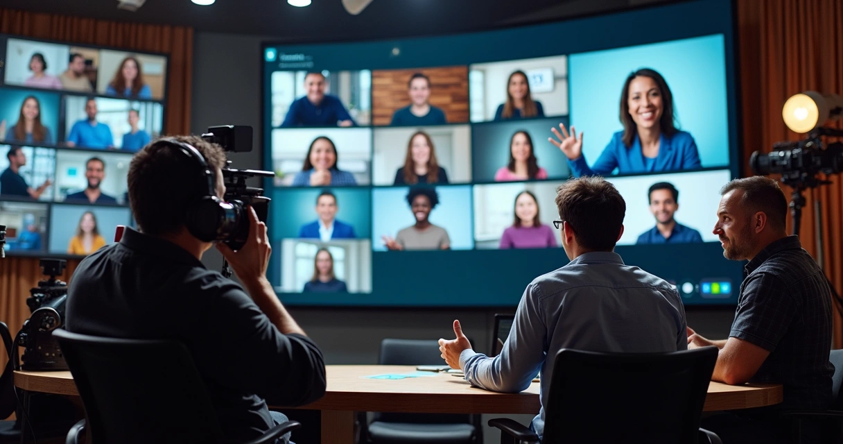 Palestrante interagindo com público online em videoconferência 