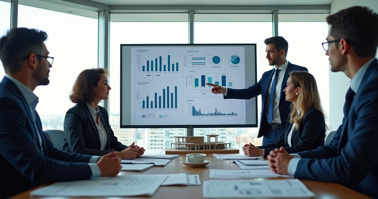 Engenheiro apresentando laudo pericial com gráficos em reunião 