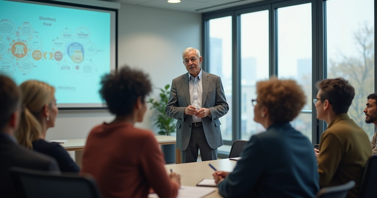 Apresentação online de mentoria para grupo diverso de adultos 