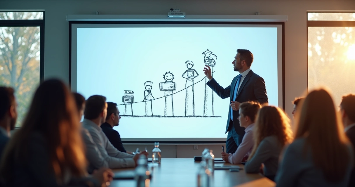 Pessoa apresentando usando ilustrações e gráficos narrativos 