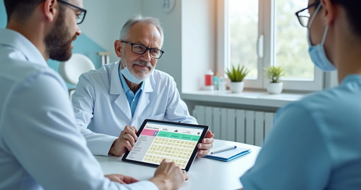 Orçamento odontológico apresentado em tablet em clínica moderna