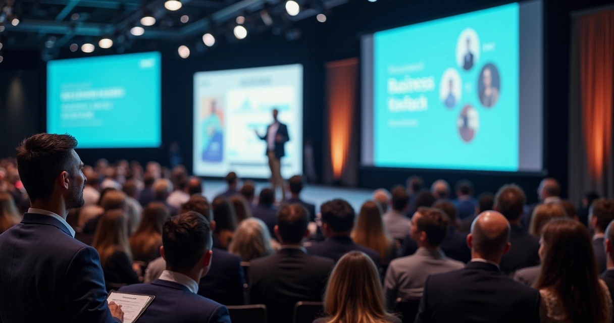 Profissional apresentando pitch em evento de negócios 