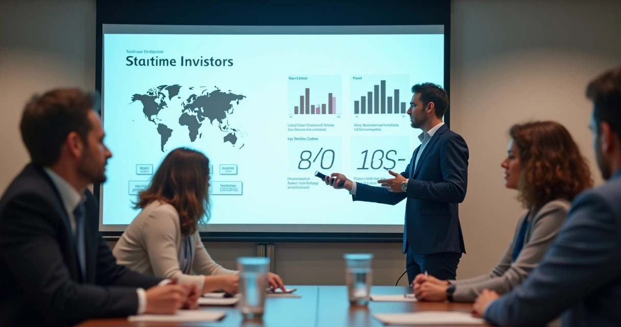 Apresentação de pitch para investidores com slides e feedback