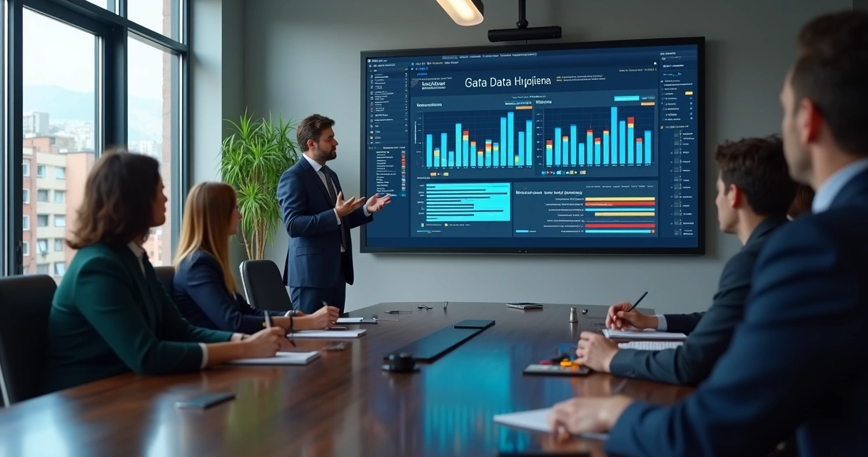 Analista apresenta gráficos sobre higiene de dados 