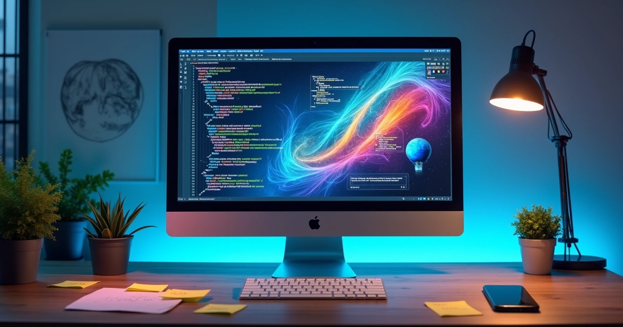 Apresentação visual de projeto de tecnologia em tela de computador. 