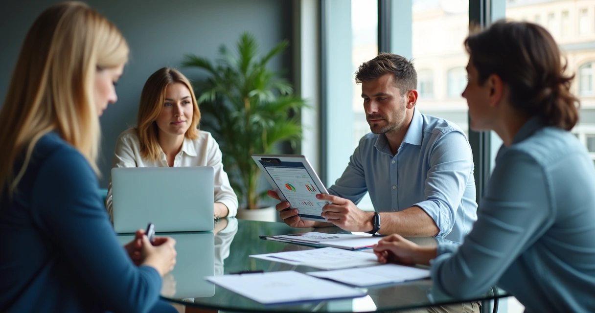 Apresentação de proposta customizada em reunião de vendas B2B 