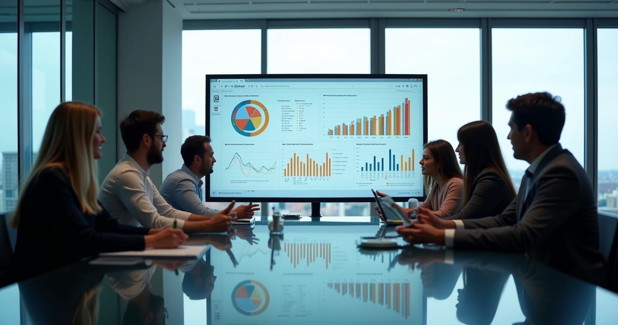 Equipe de agência apresentando proposta a clientes em sala de reunião digital