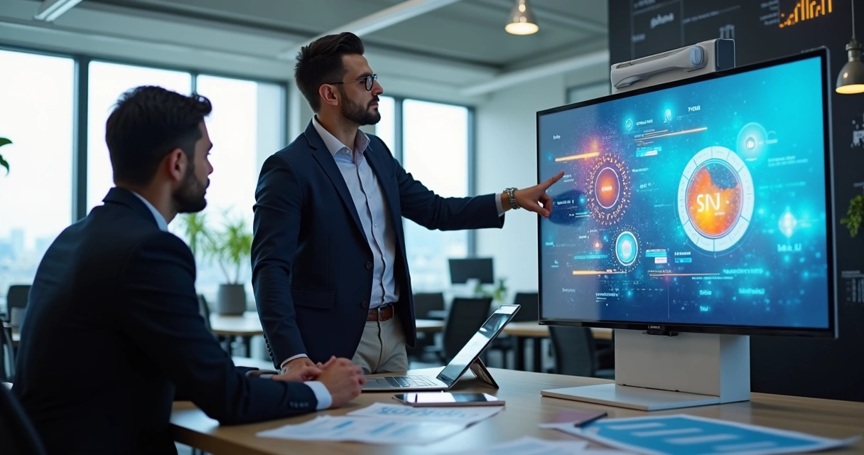 Apresentação digital de anúncio em display a cliente empresário 