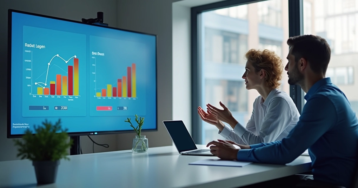 Apresentação de retorno sobre investimento com gráficos em reunião de negócios 
