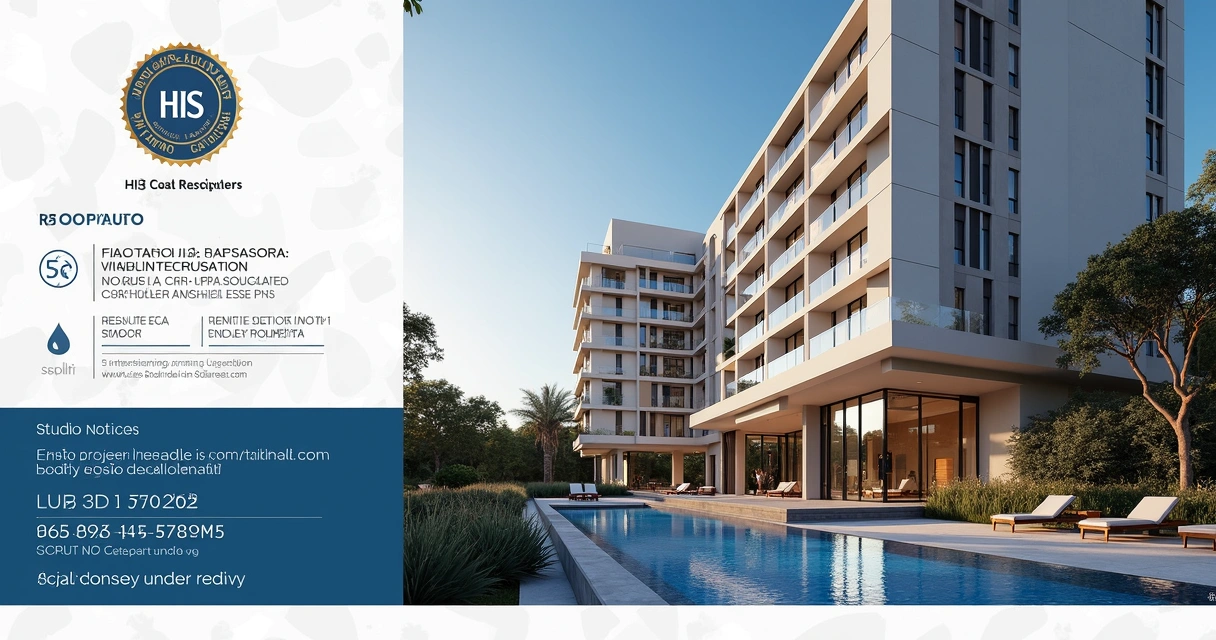 Banner digital de empreendimento com selo HIS e informações detalhadas 