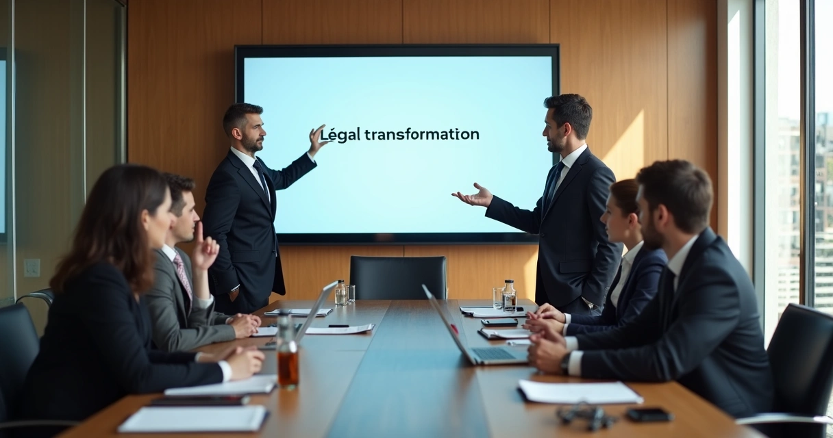 Advogado apresentando novo serviço jurídico em reunião 