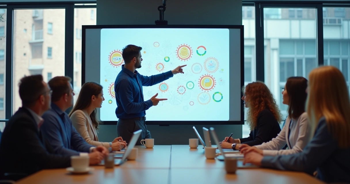 Profissional de TI apresentando cases de soft skills para colegas 