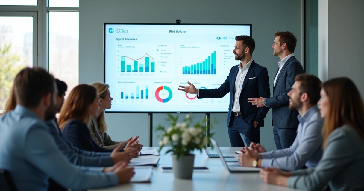 Apresentação comercial mostrando uma solução de negócios a clientes 