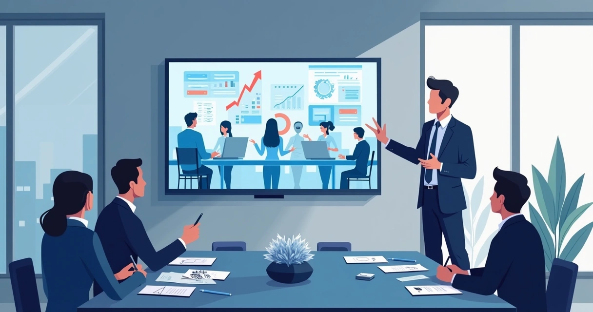 Vídeo institucional de contabilidade exibido em website durante reunião 