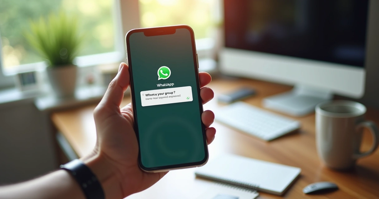 Tela de smartphone mostrando notificação de novo membro aprovado em grupo do WhatsApp 