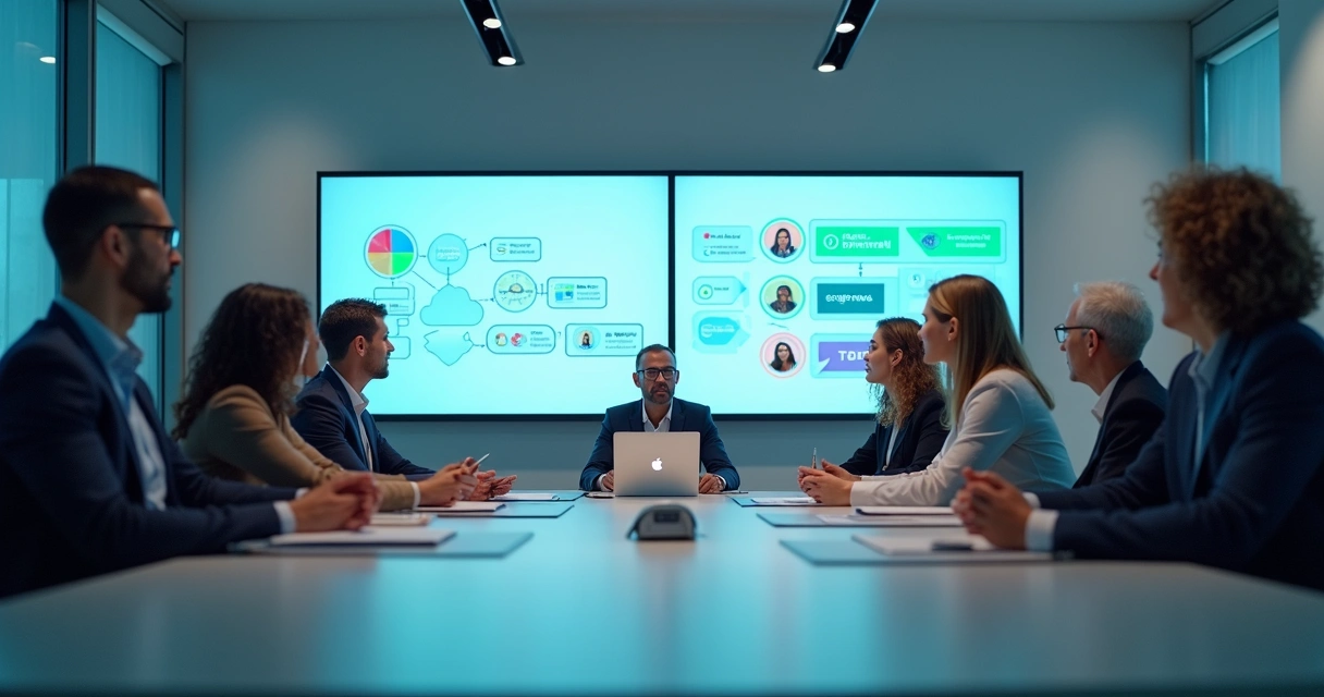 Equipe analisando fluxos de aprovação digital em tela 