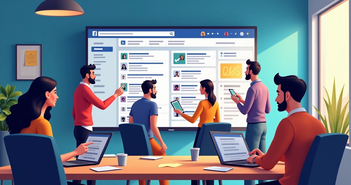 Equipe de agência aprovando conteúdo no Facebook