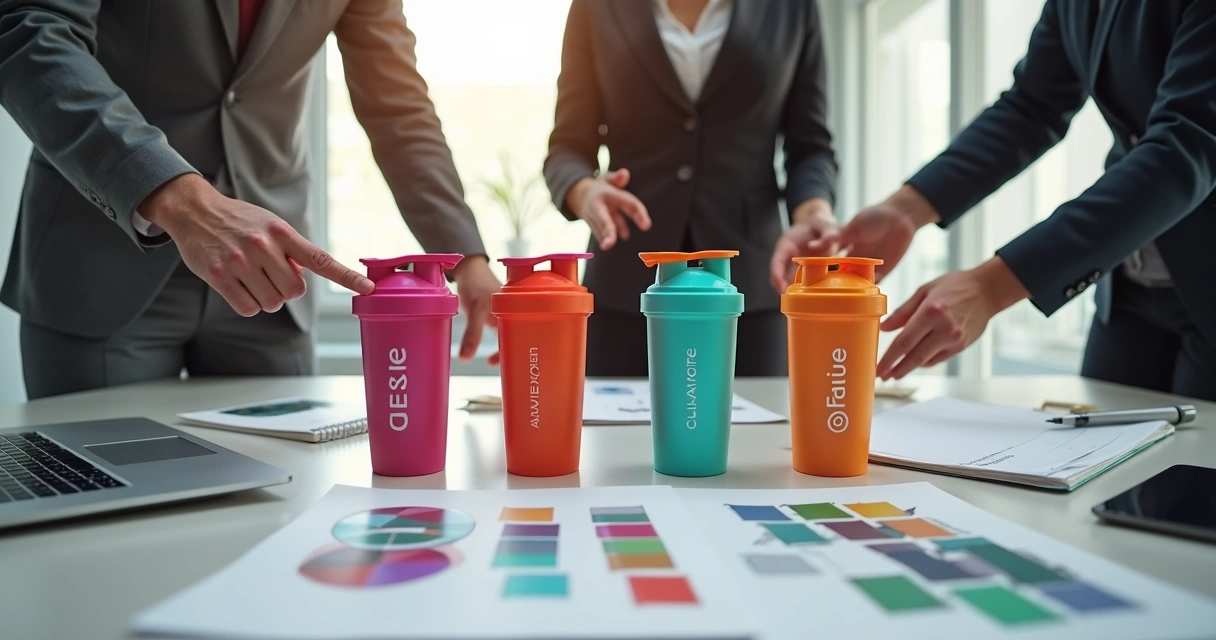 Equipe avaliando modelos de coqueteleiras personalizadas