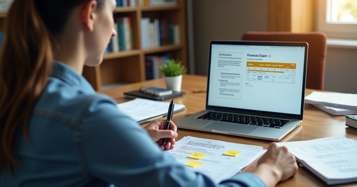 Estudante revisando material com sensação de conquista 