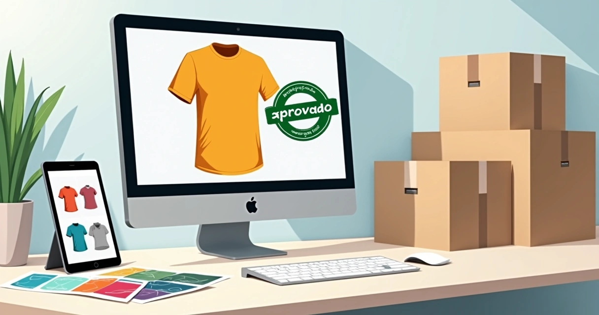 Camiseta personalizada recebendo aprovação do layout digital