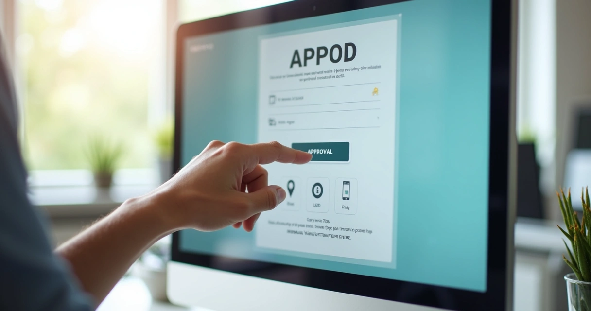 Pessoa aprovando formulário digital em tela de computador moderna 