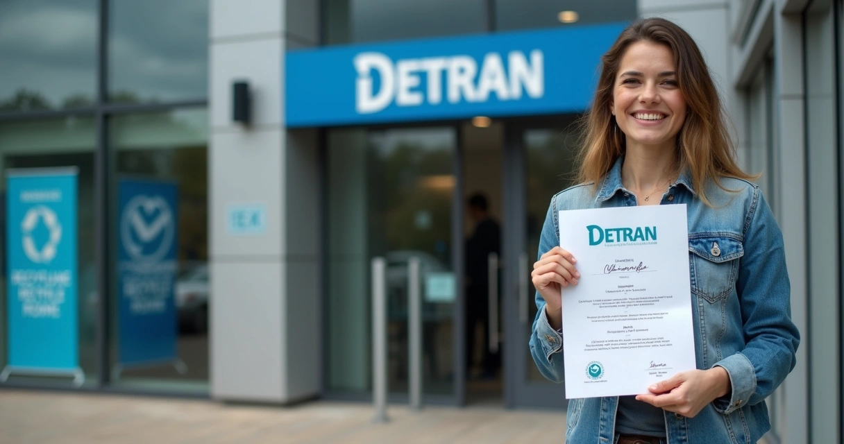 Pessoa feliz após ser aprovada na prova de reciclagem do Detran