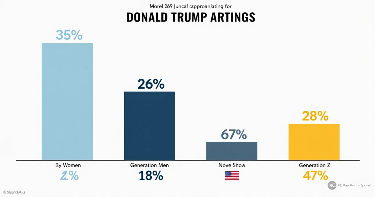Gráfico de barra mostrando aprovação de Trump por gênero e geração nos EUA 