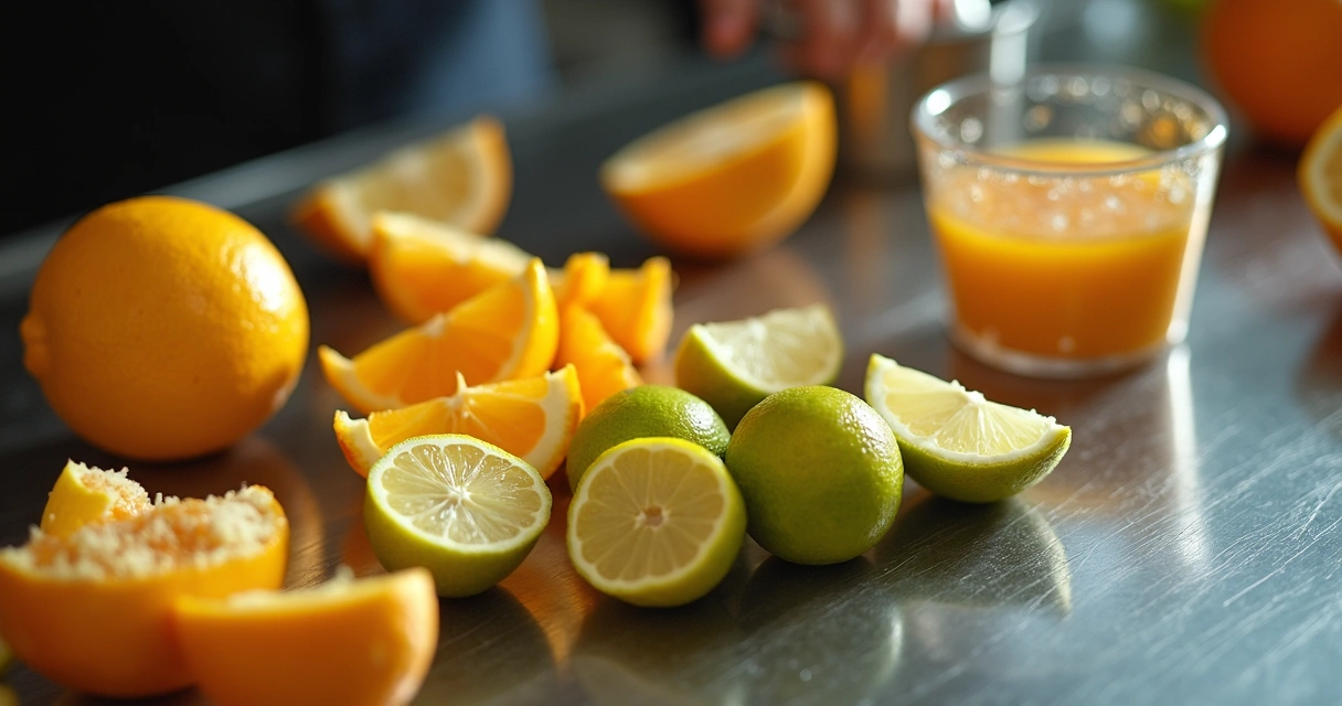 Frutas cortadas e porcionadas sobre bancada de bar 