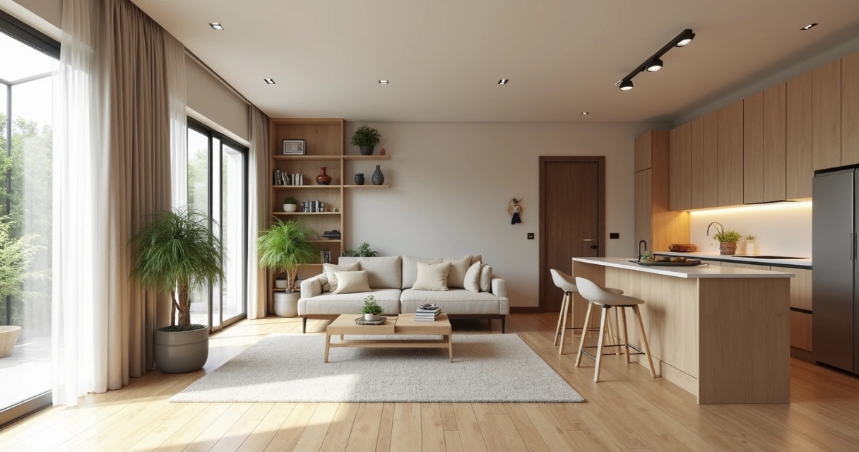 Apartamento studio com móveis claros e ambientes integrados 