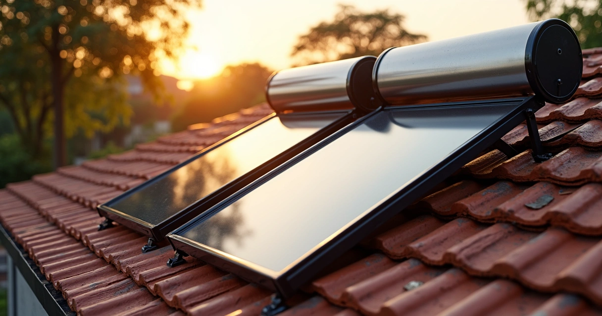 Coletor solar térmico instalado em casa 