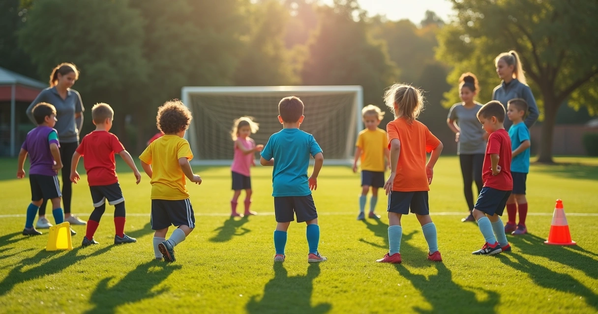 Jovens aquecendo em círculo em campo de futebol 