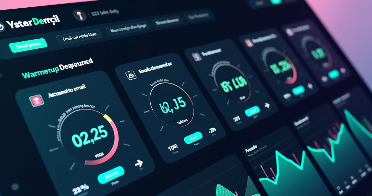 Painel de controle mostrando aquecimento de várias contas de e-mail 