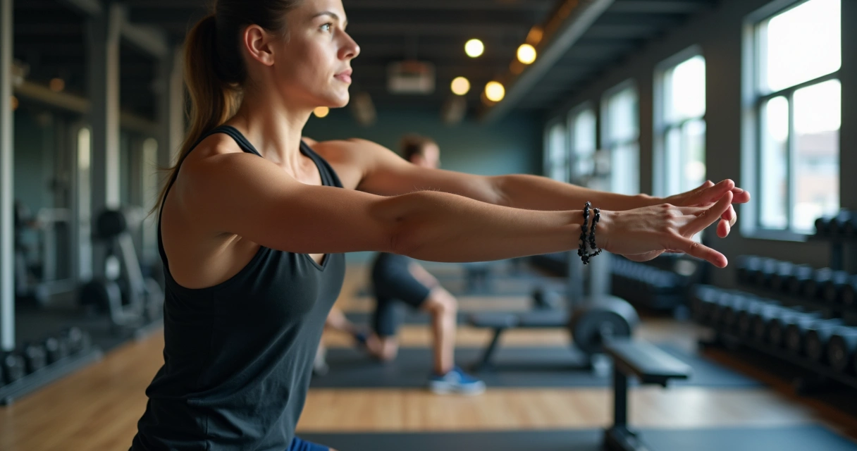 Pessoa aquecendo os músculos com exercício dinâmico na academia 