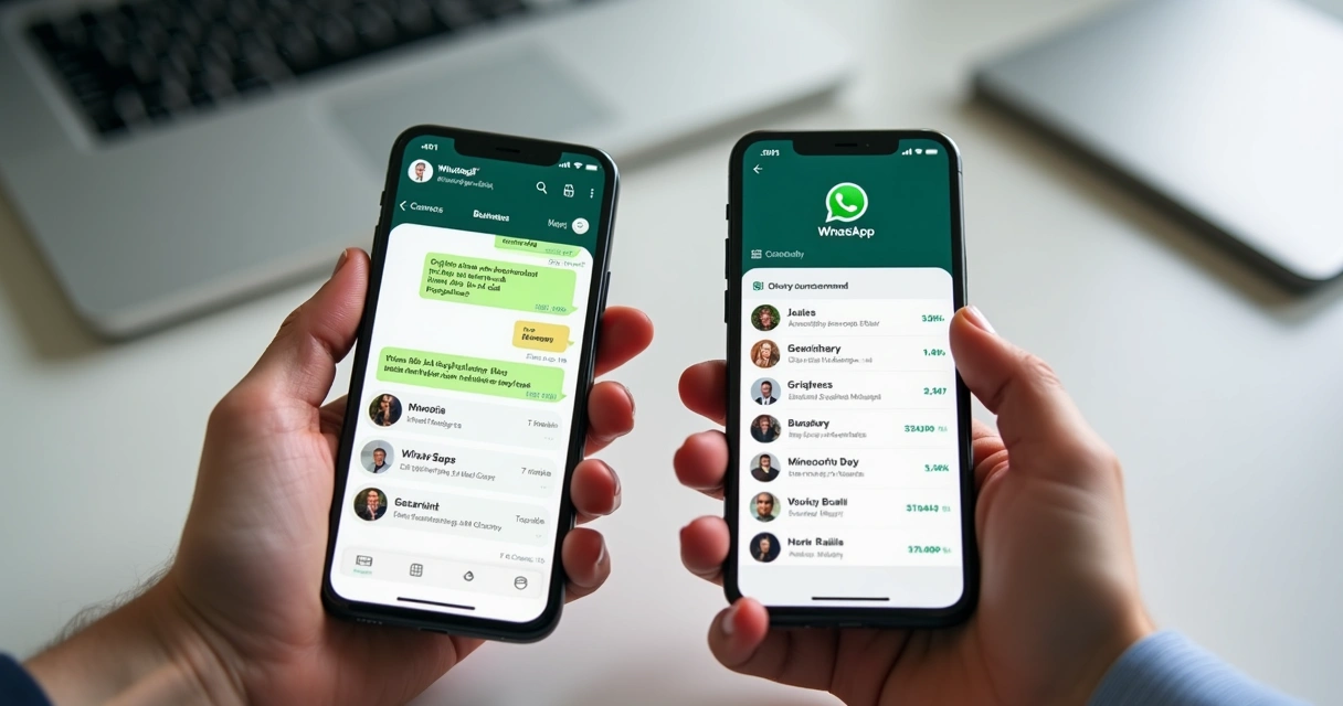 Pessoa usando dois celulares lado a lado para ilustrar aquecimento de número no WhatsApp 