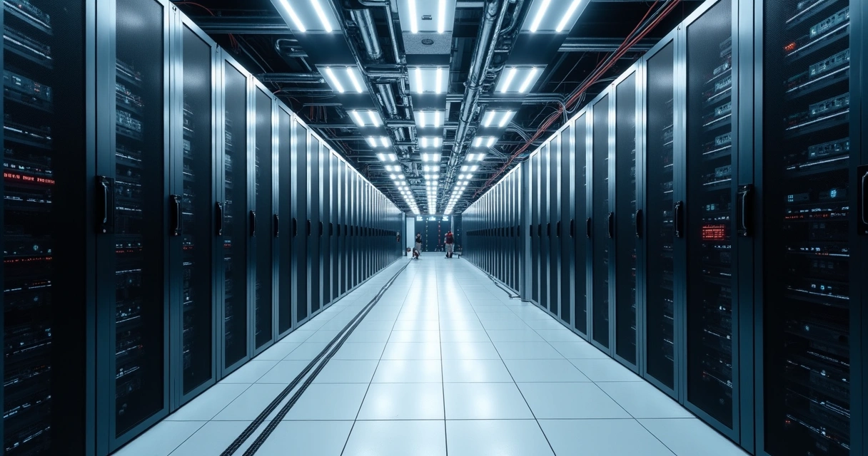 Unidade perimetral em data center com racks ao centro 