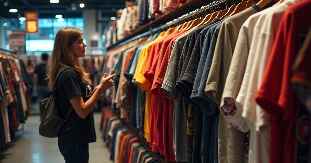 Coleção especial de roupas Stranger Things em arara bem iluminada 