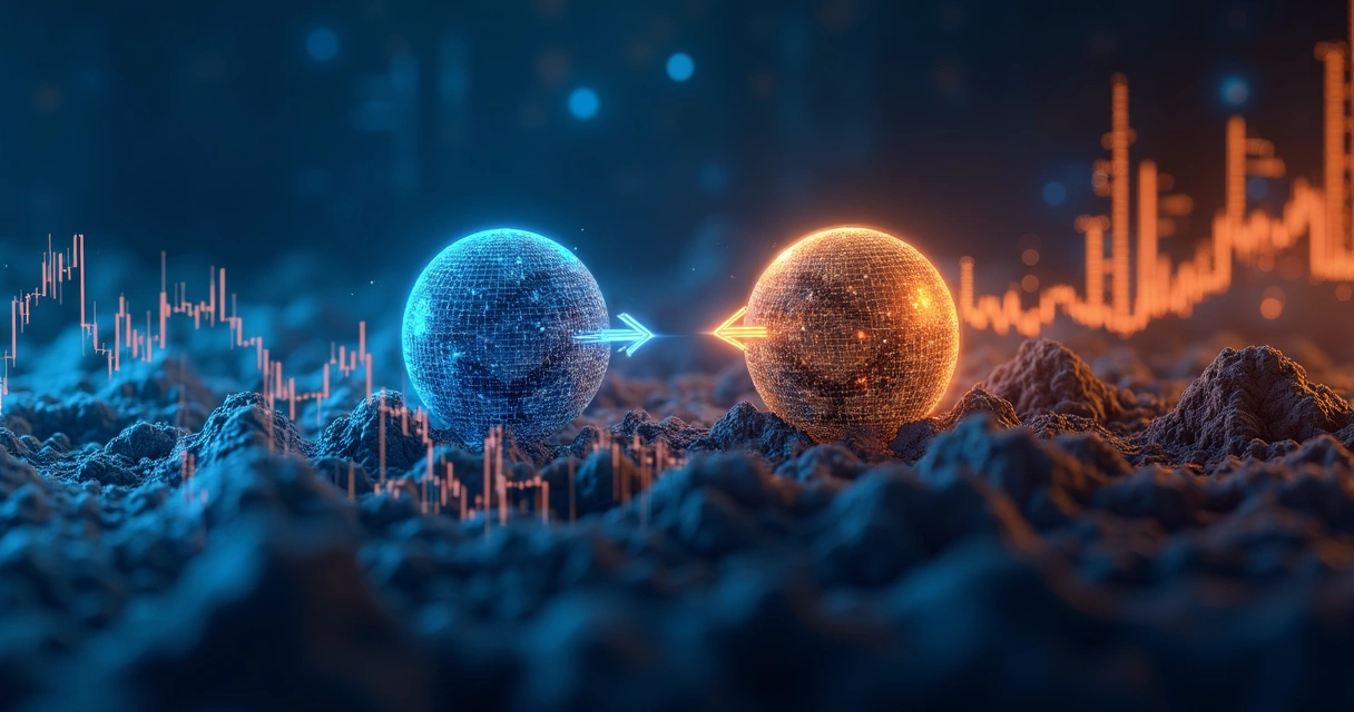 Ilustração mostrando fluxos de ordens e preços para dois ativos diferentes 