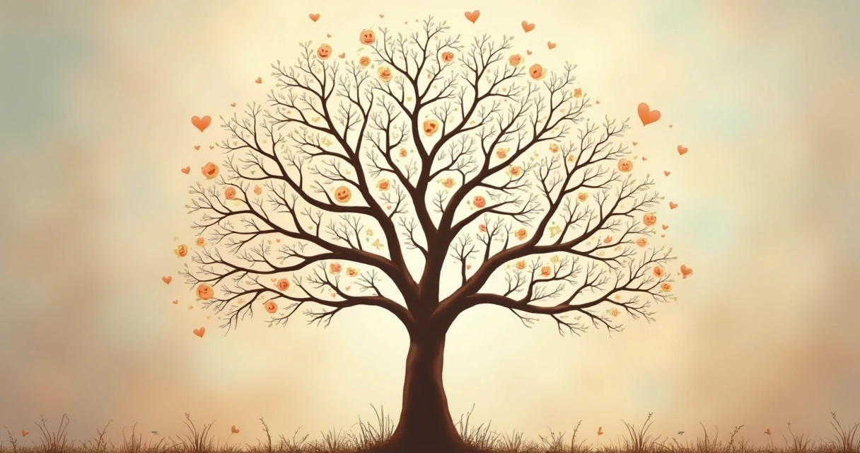 Árbol familiar simbólico con conexiones de relaciones 