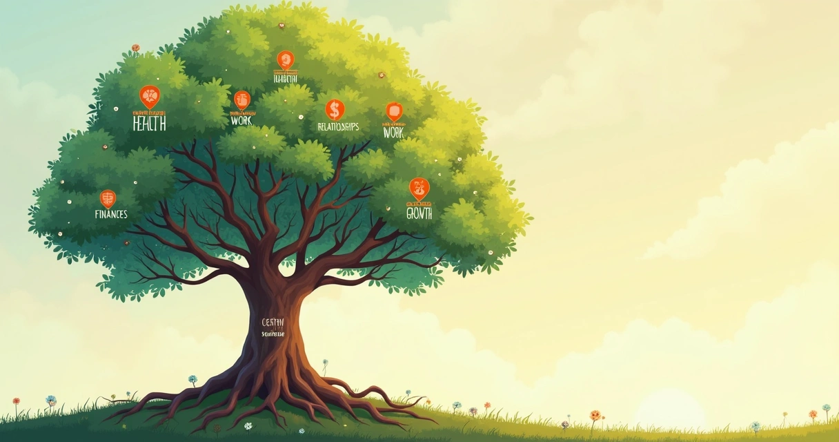 Árbol con ramas divididas en diferentes áreas de la vida