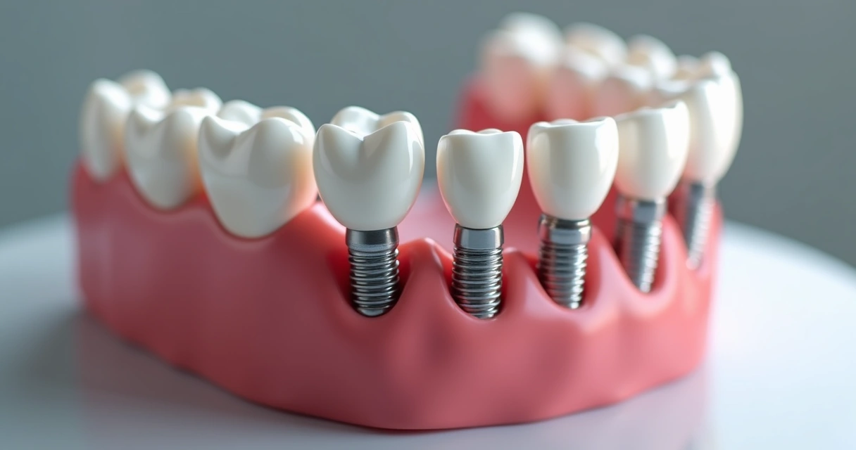 Arcada dentária inferior com implantes prontos para receber prótese protocolo 