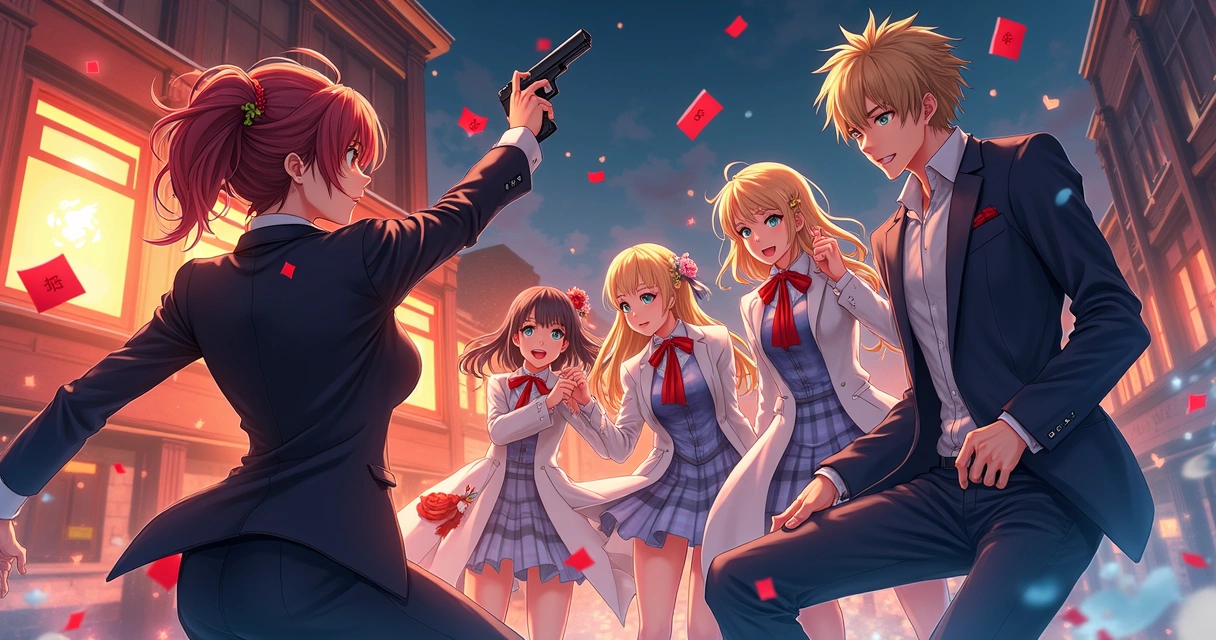 Cena de jogo otome com personagens de visual mangá disputando um combate 