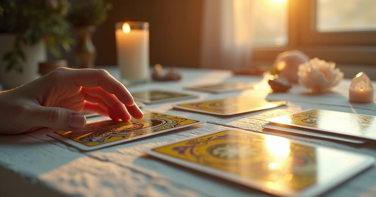 Cartas dos Arcanos Maiores do Tarot sobre mesa de madeira clara 